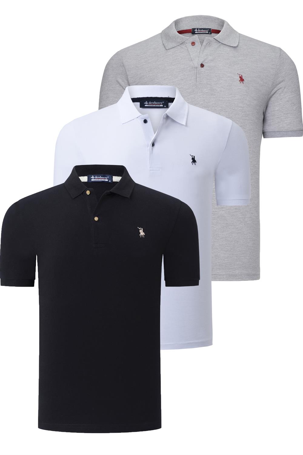 ÜÇLÜ SET T8561 DEWBERRY ERKEK T-SHIRT-SİYAH-BEYAZ-GRİ