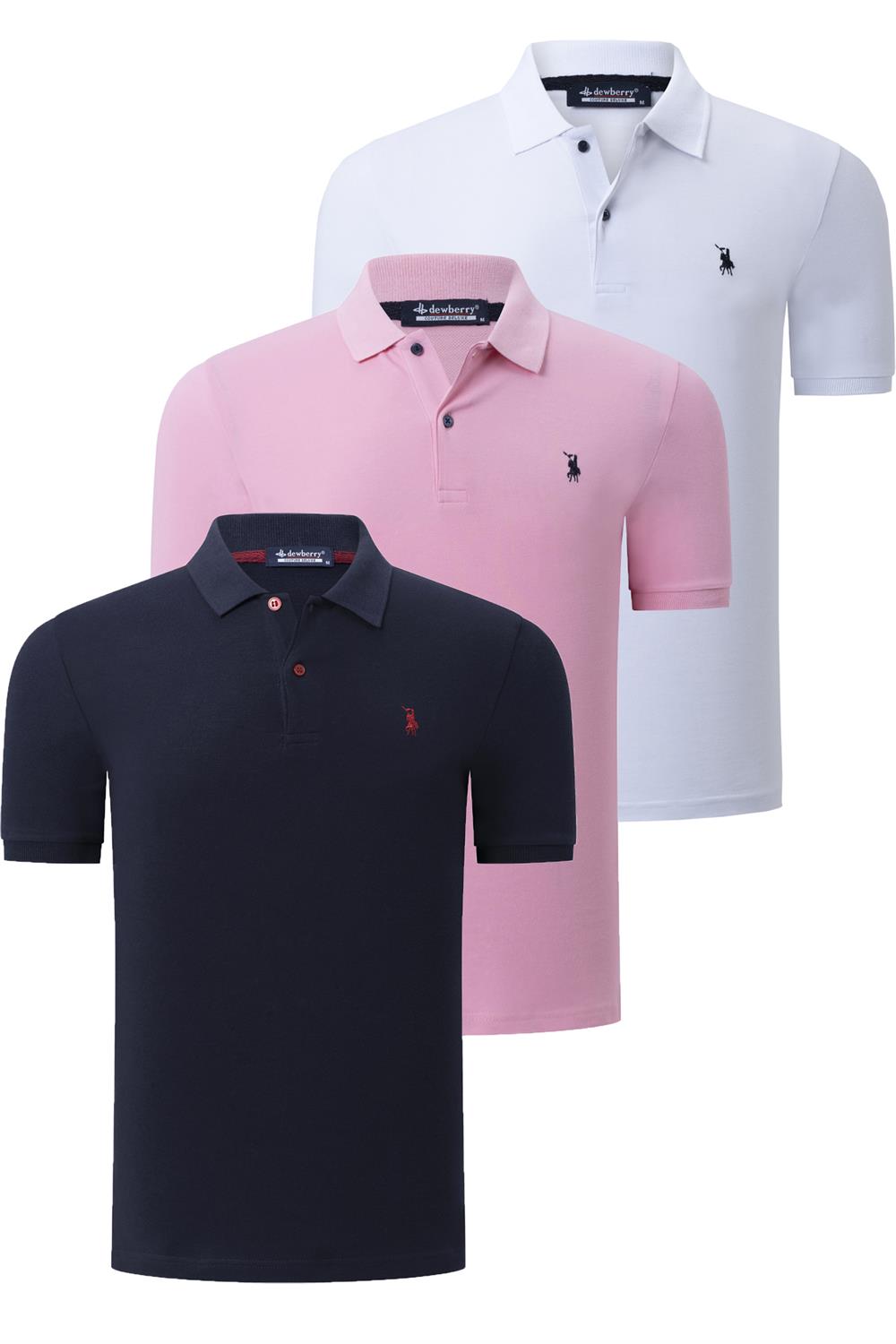 ÜÇLÜ SET T8561 DEWBERRY ERKEK T-SHIRT-LACİVERT-BEYAZ-PEMBE