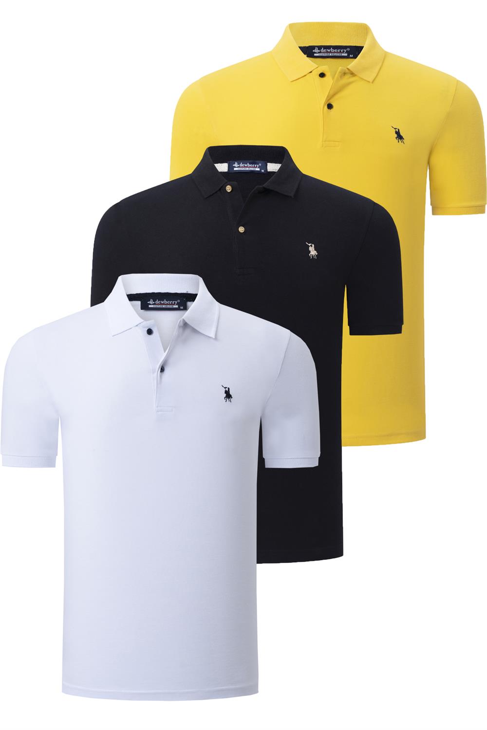 ÜÇLÜ SET T8561 DEWBERRY ERKEK T-SHIRT-SİYAH-BEYAZ-SARI