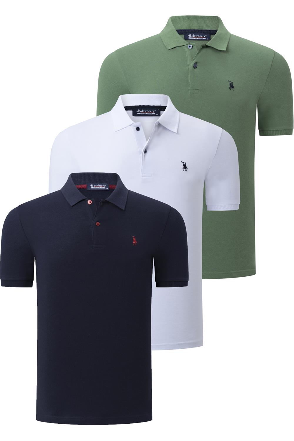 ÜÇLÜ SET T8561 DEWBERRY ERKEK T-SHIRT-LACİVERT-BEYAZ-AÇIK HAKİ
