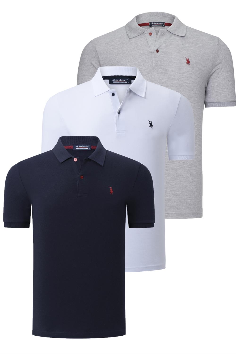 ÜÇLÜ SET T8561 DEWBERRY ERKEK T-SHIRT-LACİVERT-BEYAZ-GRİ