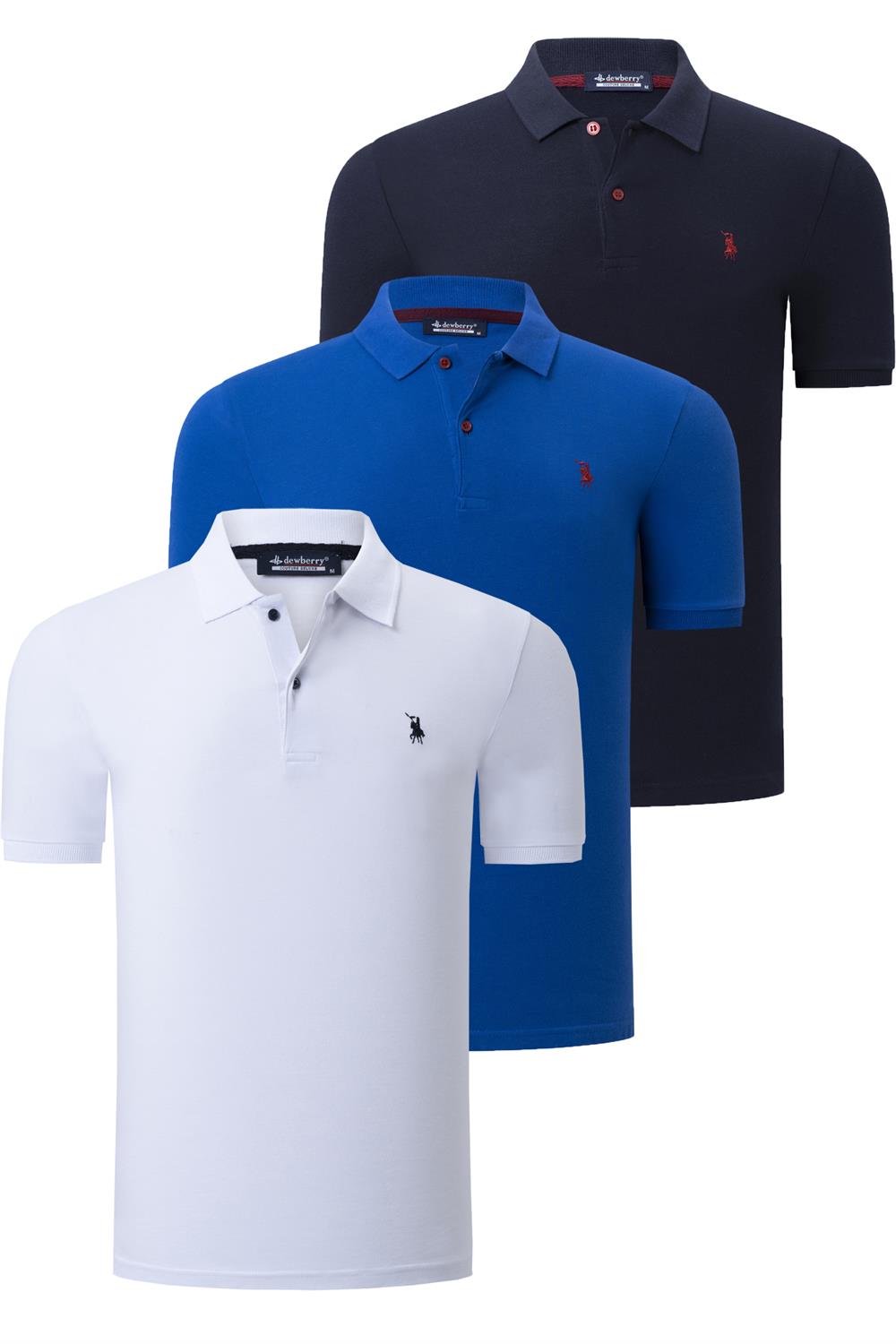 ÜÇLÜ SET T8561 DEWBERRY ERKEK T-SHIRT-LACİVERT-BEYAZ-SAKS