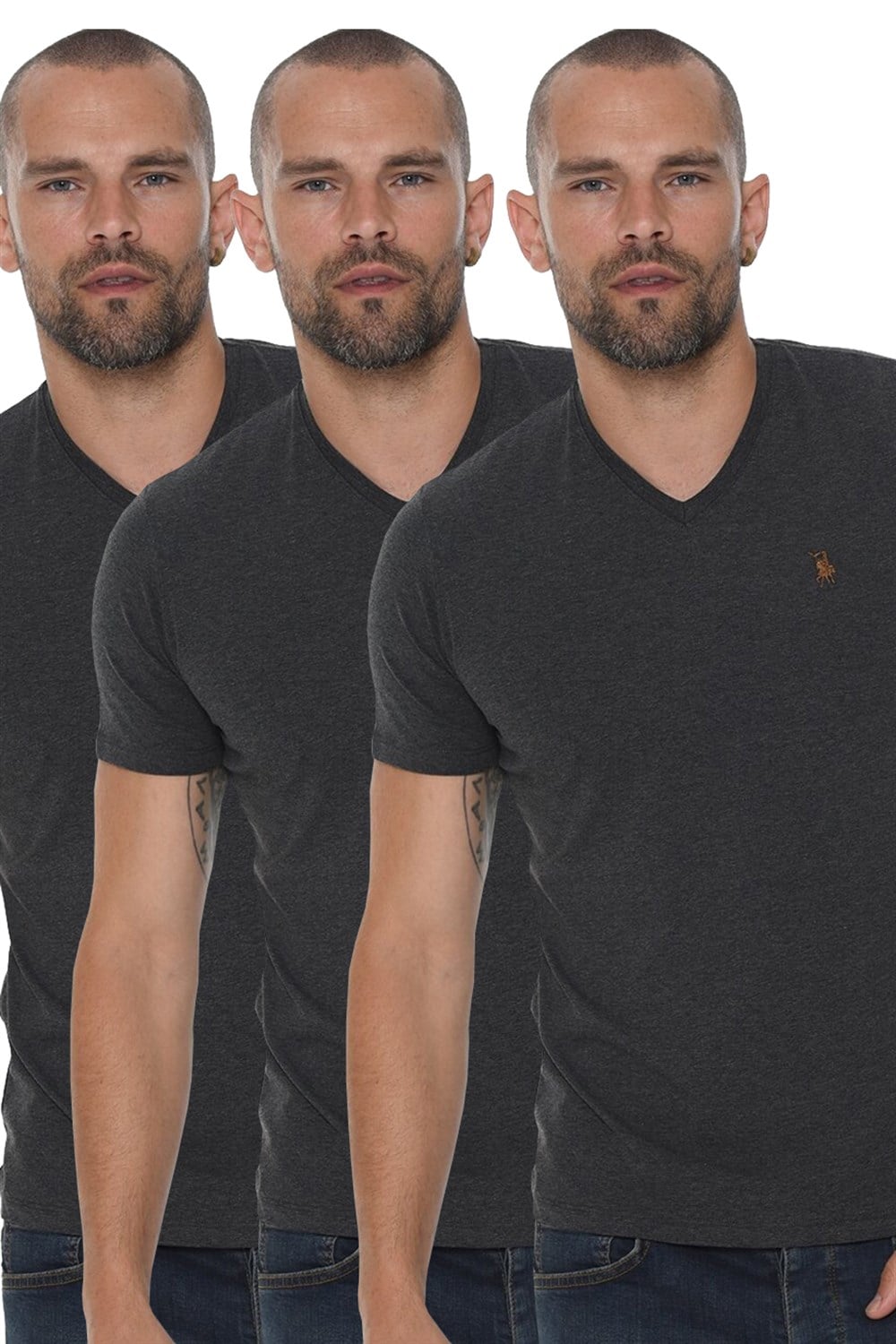 ÜÇLÜ SET T8568 DEWBERRY V YAKA ERKEK T-SHIRT-ANTRASİT-ANTRASİT-ANTRASİT