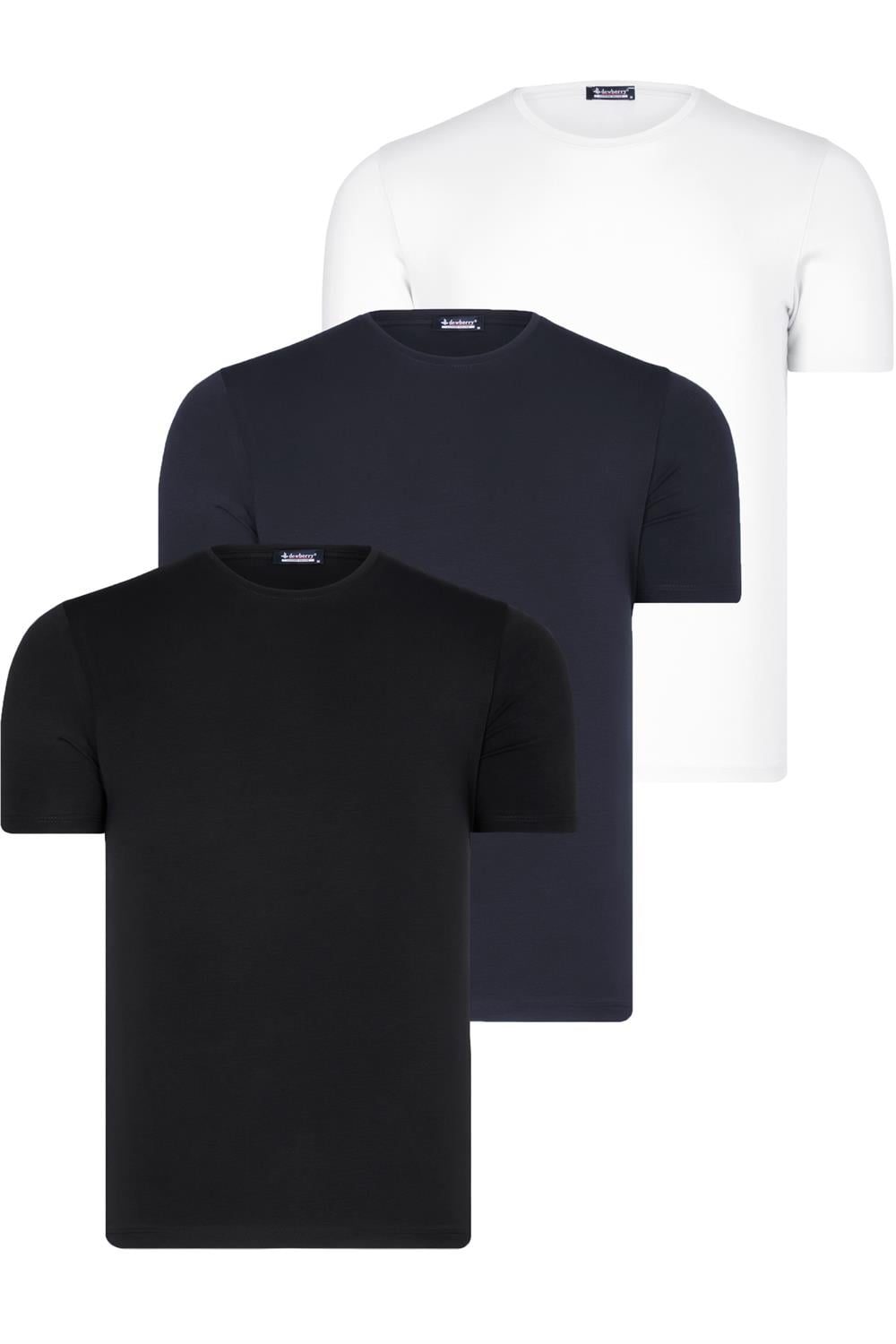 ÜÇLÜ SET T8569 DEWBERRY BİSİKLET YAKA ERKEK T-SHIRT-SİYAH-BEYAZ-LACİVERT