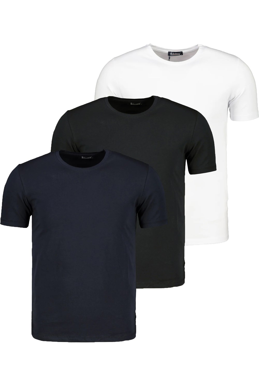 ÜÇLÜ SET T8569 DEWBERRY BİSİKLET YAKA ERKEK T-SHIRT-LACİVERT-BEYAZ-SİYAH
