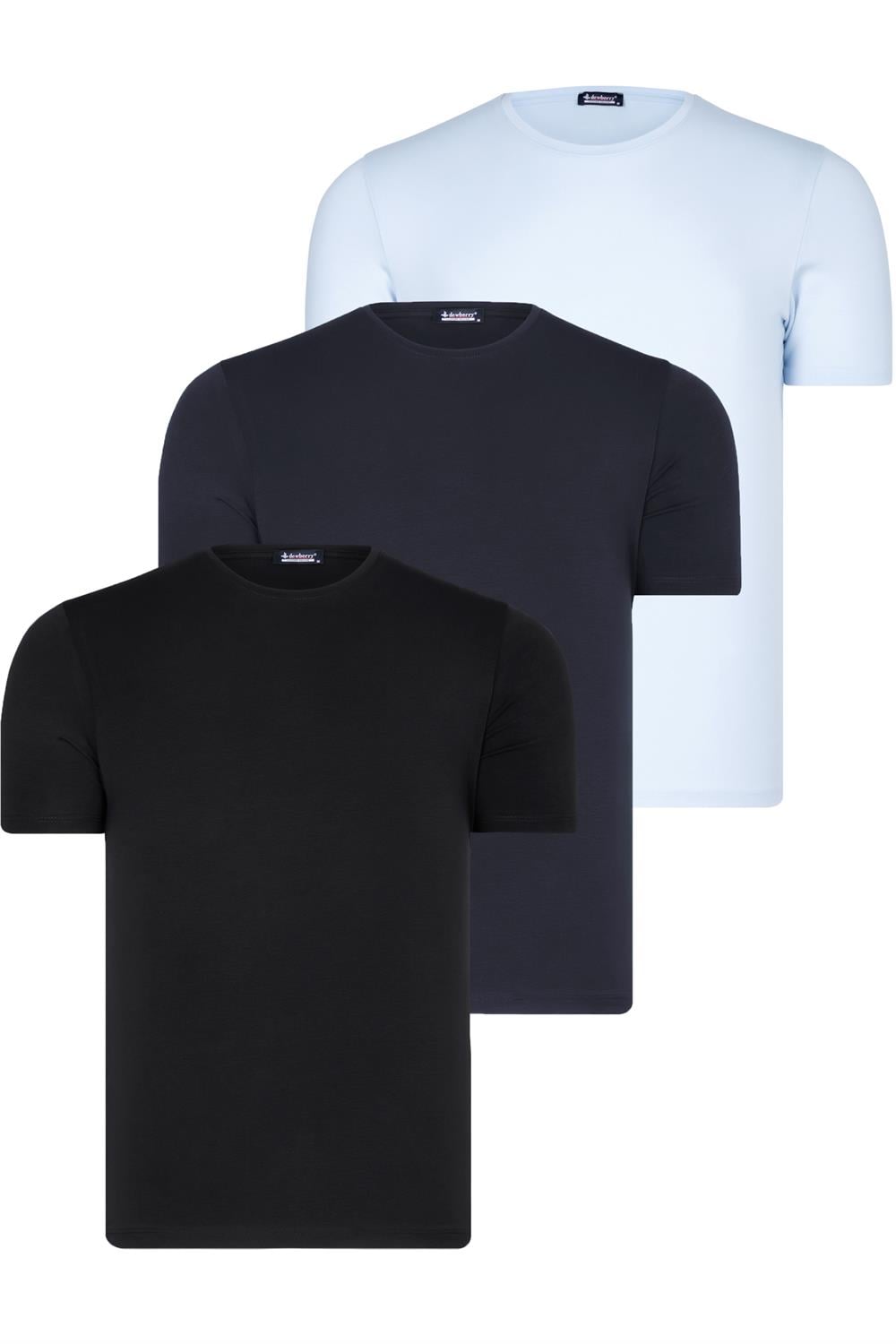 ÜÇLÜ SET T8569 DEWBERRY BİSİKLET YAKA ERKEK T-SHIRT-SİYAH-LACİVERT-MAVİ