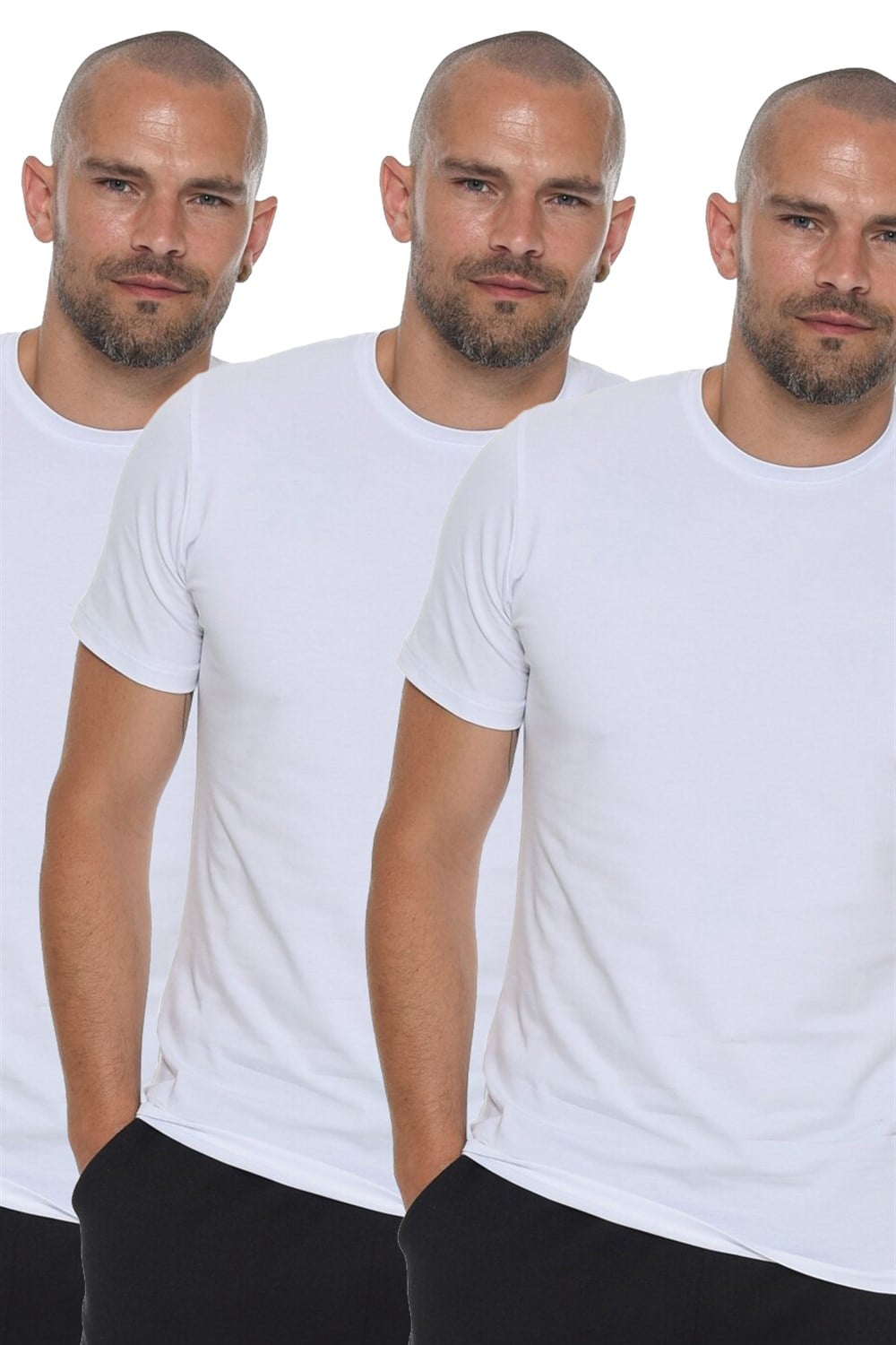 ÜÇLÜ SET T8569 DEWBERRY BİSİKLET YAKA ERKEK T-SHIRT-BEYAZ-BEYAZ-BEYAZ