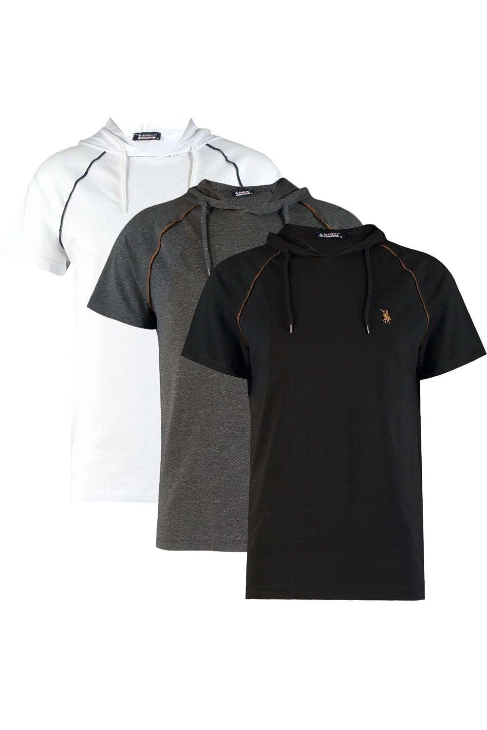 ÜÇLÜ SET T8570 DEWBERRY KAPŞONLU ERKEK T-SHIRT-SİYAH-BEYAZ-ANTRASİT