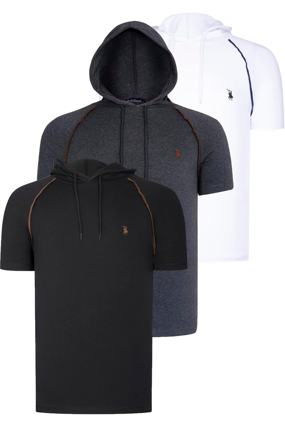 ÜÇLÜ SET T8570 DEWBERRY KAPŞONLU ERKEK T-SHIRT-ANTRASİT-BEYAZ-SİYAH