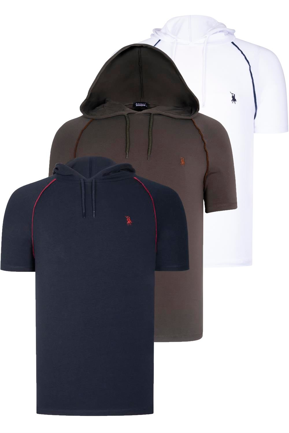ÜÇLÜ SET T8570 DEWBERRY KAPŞONLU ERKEK T-SHIRT-LACİVERT-BEYAZ-HAKİ