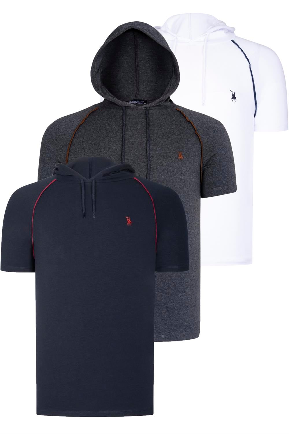 ÜÇLÜ SET T8570 DEWBERRY KAPŞONLU ERKEK T-SHIRT-LACİVERT-ANTRASİT-BEYAZ