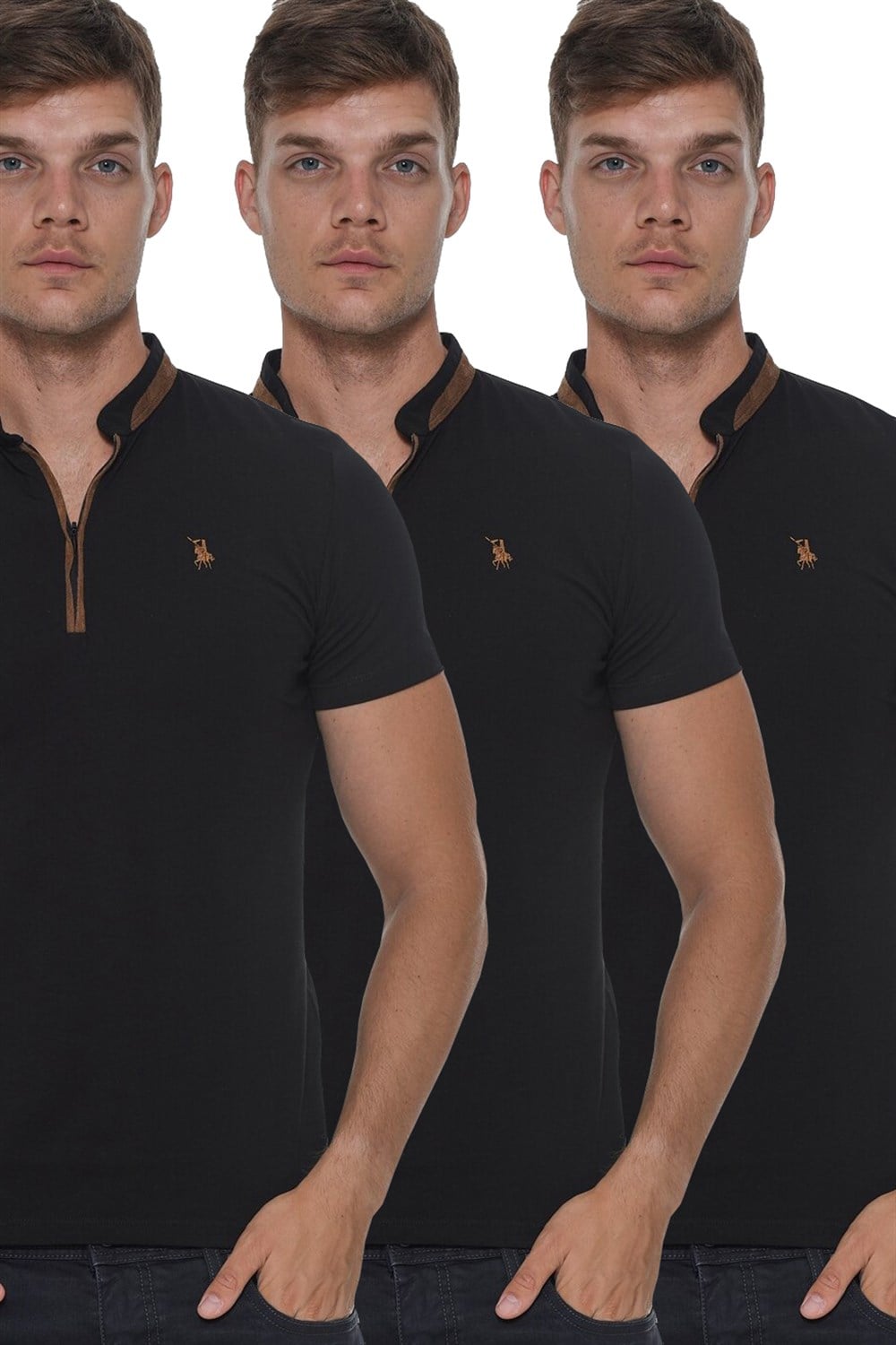 ÜÇLÜ SET T8571 DEWBERRY FERMUARLI ERKEK T-SHIRT-SİYAH-SİYAH-SİYAH