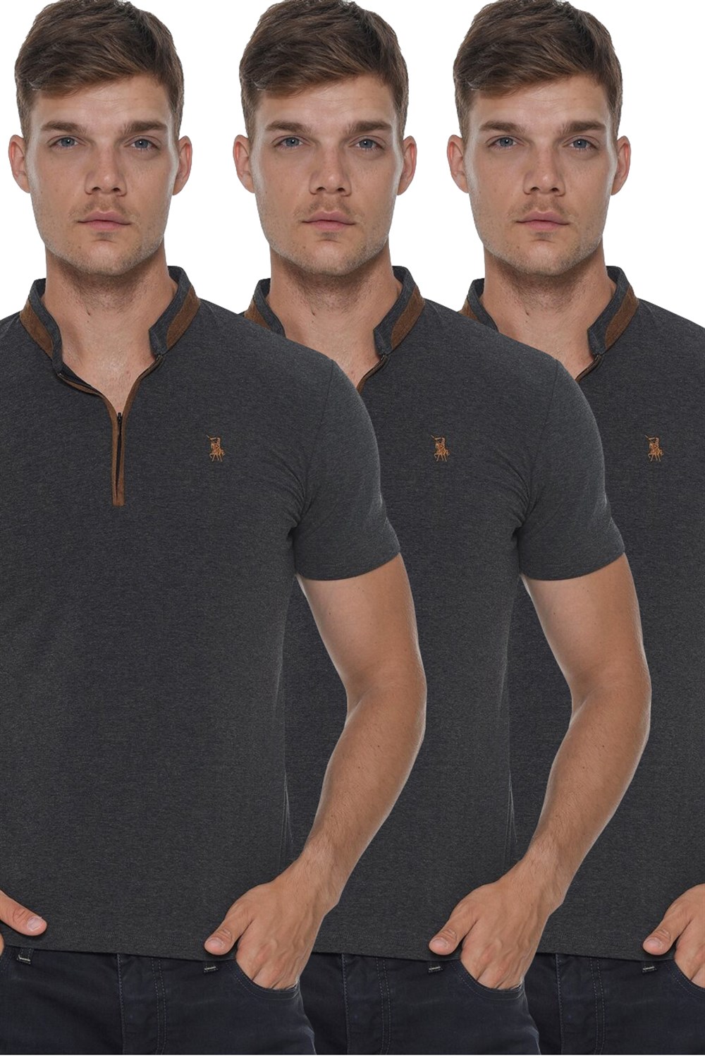 ÜÇLÜ SET T8571 DEWBERRY FERMUARLI ERKEK T-SHIRT-ANTRASİT-ANTRASİT-ANTRASİT