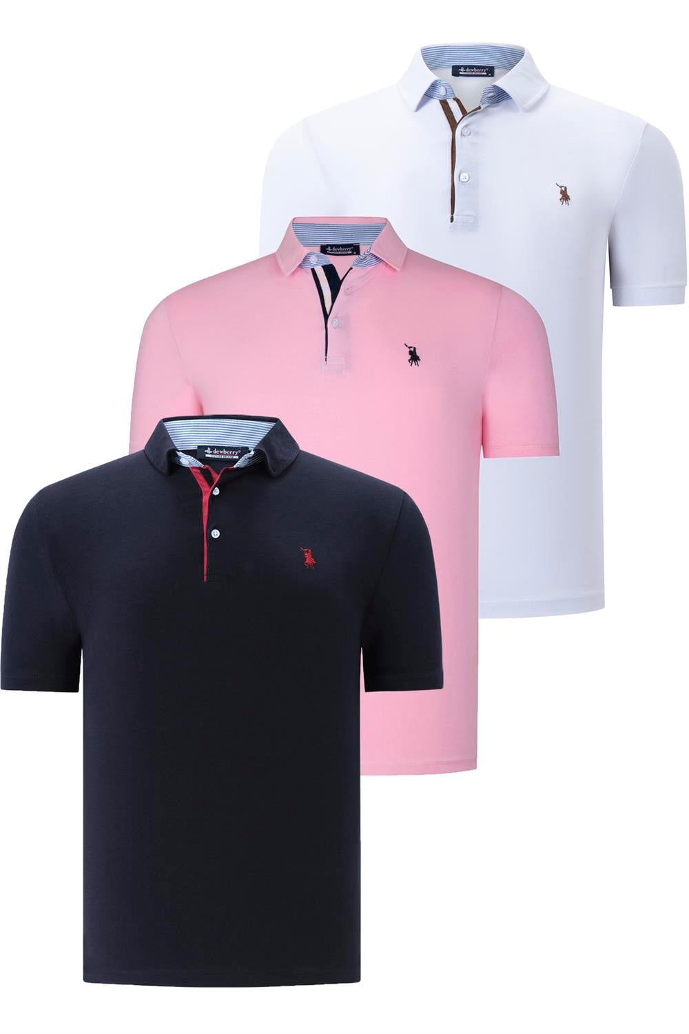 ÜÇLÜ SET T8582 DEWBERRY ERKEK T-SHIRT-LACİVERT-BEYAZ-PEMBE