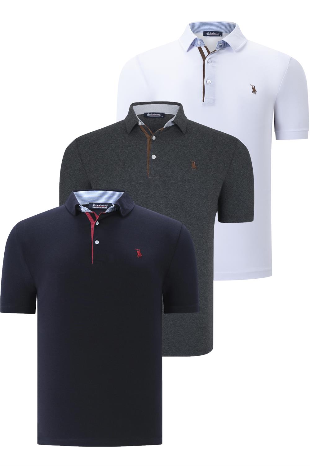ÜÇLÜ SET T8582 DEWBERRY ERKEK T-SHIRT-LACİVERT-ANTRASİT-BEYAZ