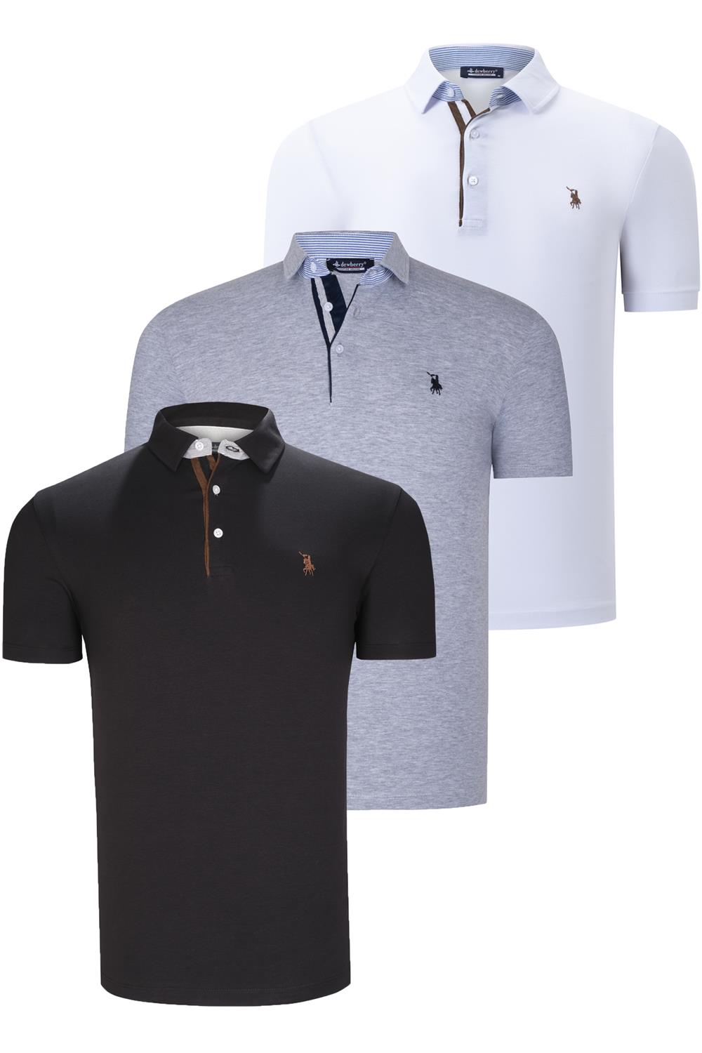 ÜÇLÜ SET T8582 DEWBERRY ERKEK T-SHIRT-SİYAH-BEYAZ-GRİ