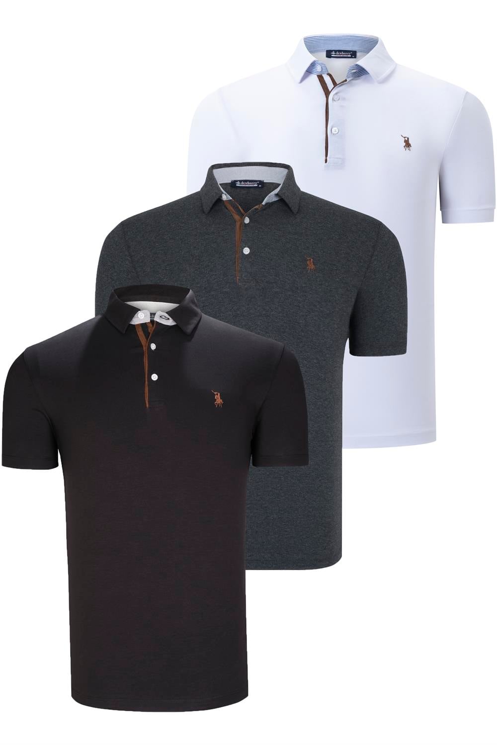 ÜÇLÜ SET T8582 DEWBERRY ERKEK T-SHIRT-SİYAH-BEYAZ-ANTRASİT