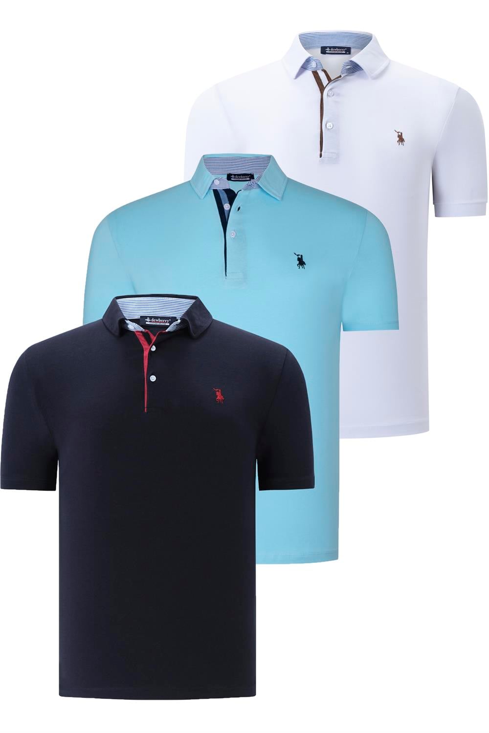ÜÇLÜ SET T8582 DEWBERRY ERKEK T-SHIRT-LACİVERT-BEYAZ-CAMGÖBEĞİ