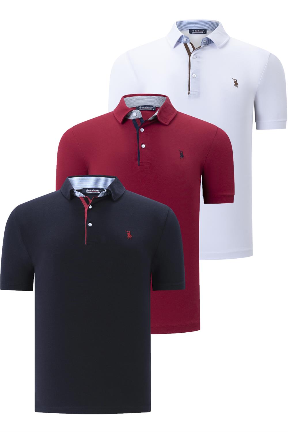 ÜÇLÜ SET T8582 DEWBERRY ERKEK T-SHIRT-LACİVERT-BEYAZ-BORDO