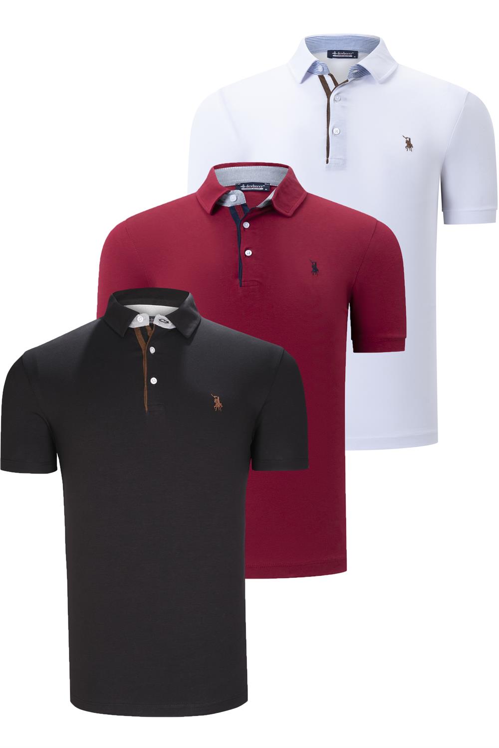 ÜÇLÜ SET T8582 DEWBERRY ERKEK T-SHIRT-SİYAH-BEYAZ-BORDO