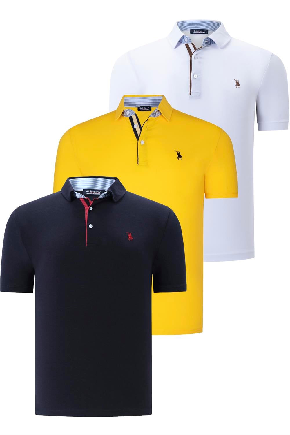 ÜÇLÜ SET T8582 DEWBERRY ERKEK T-SHIRT-LACİVERT-BEYAZ-SARI