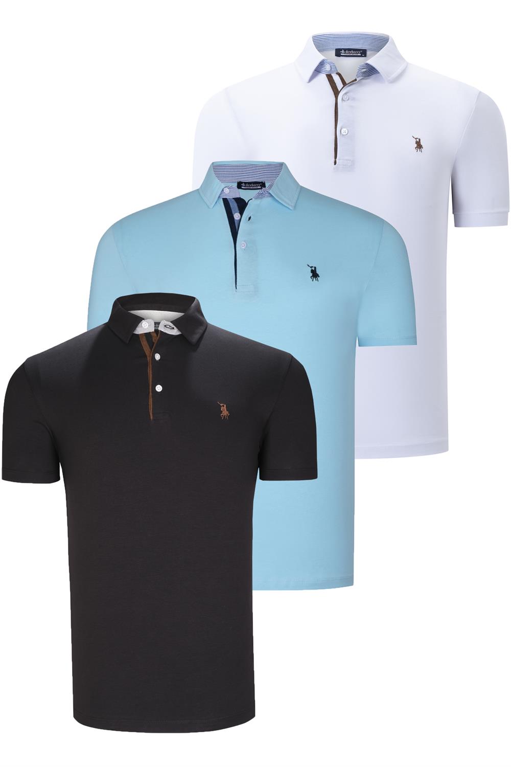 ÜÇLÜ SET T8582 DEWBERRY ERKEK T-SHIRT-SİYAH-BEYAZ-CAMGÖBEĞİ