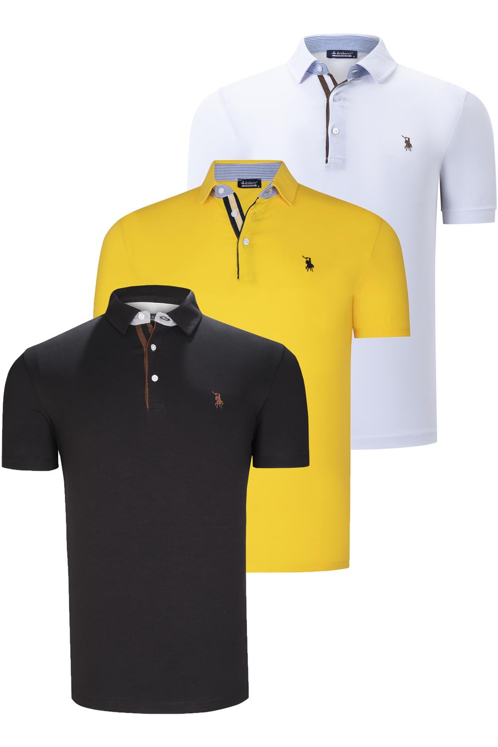 ÜÇLÜ SET T8582 DEWBERRY ERKEK T-SHIRT-SİYAH-BEYAZ-SARI