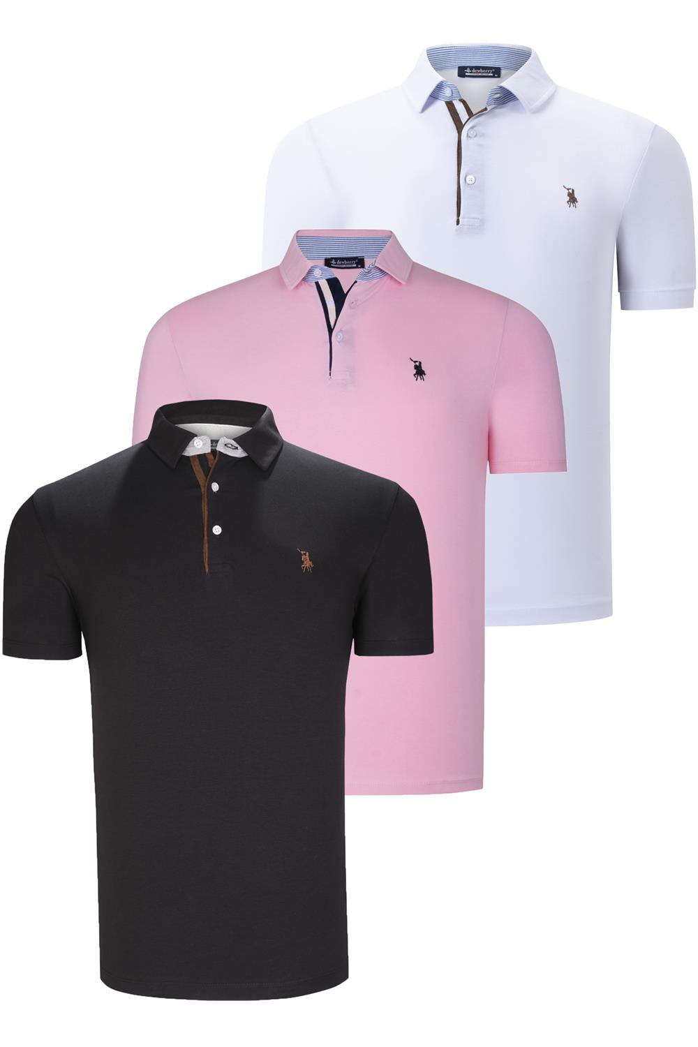 ÜÇLÜ SET T8582 DEWBERRY ERKEK T-SHIRT-SİYAH-BEYAZ-PEMBE