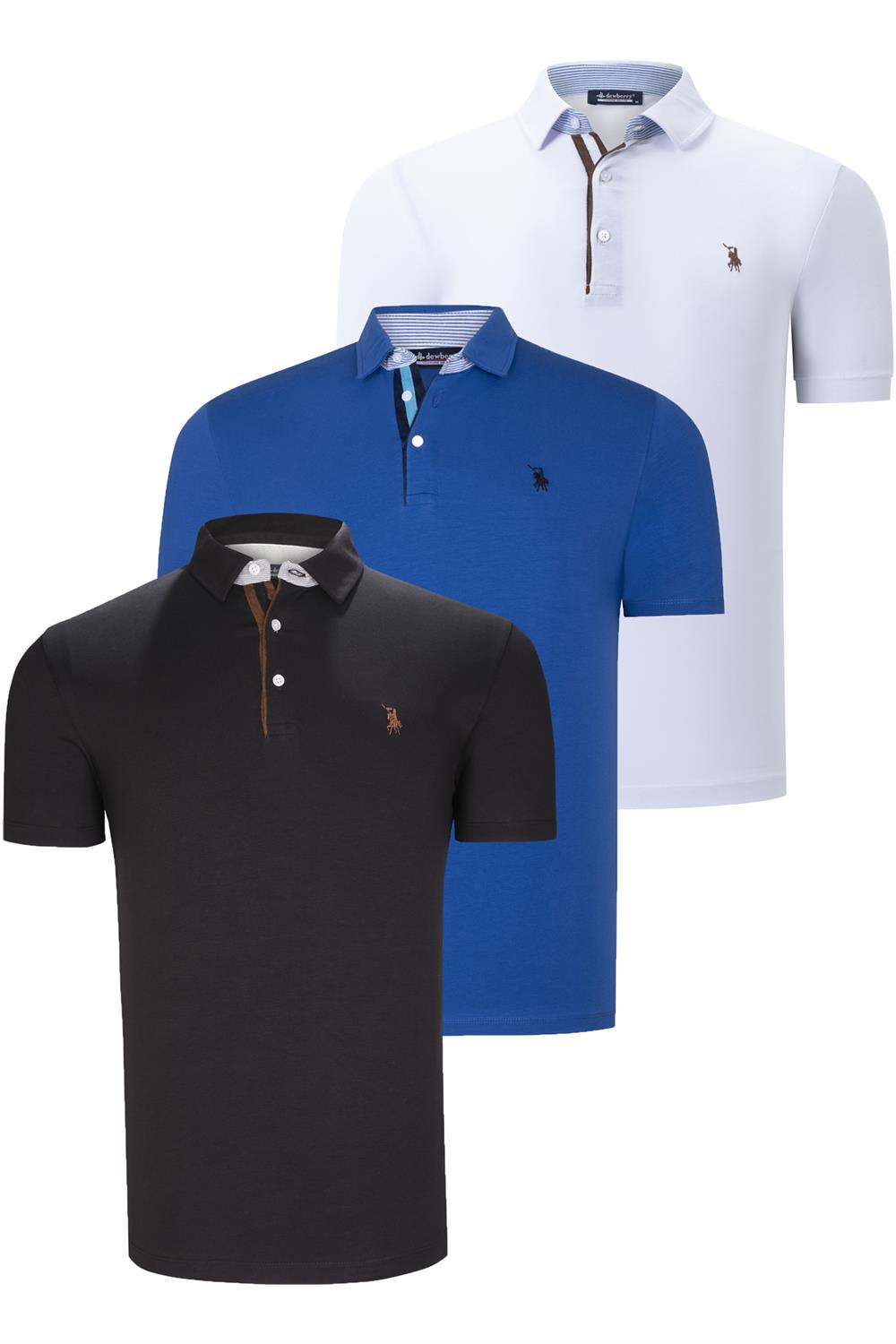 ÜÇLÜ SET T8582 DEWBERRY ERKEK T-SHIRT-SİYAH-BEYAZ-SAKS