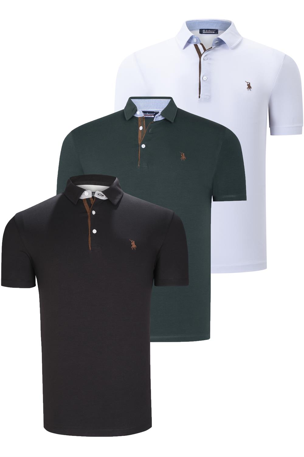 ÜÇLÜ SET T8582 DEWBERRY ERKEK T-SHIRT-SİYAH-BEYAZ-YEŞİL