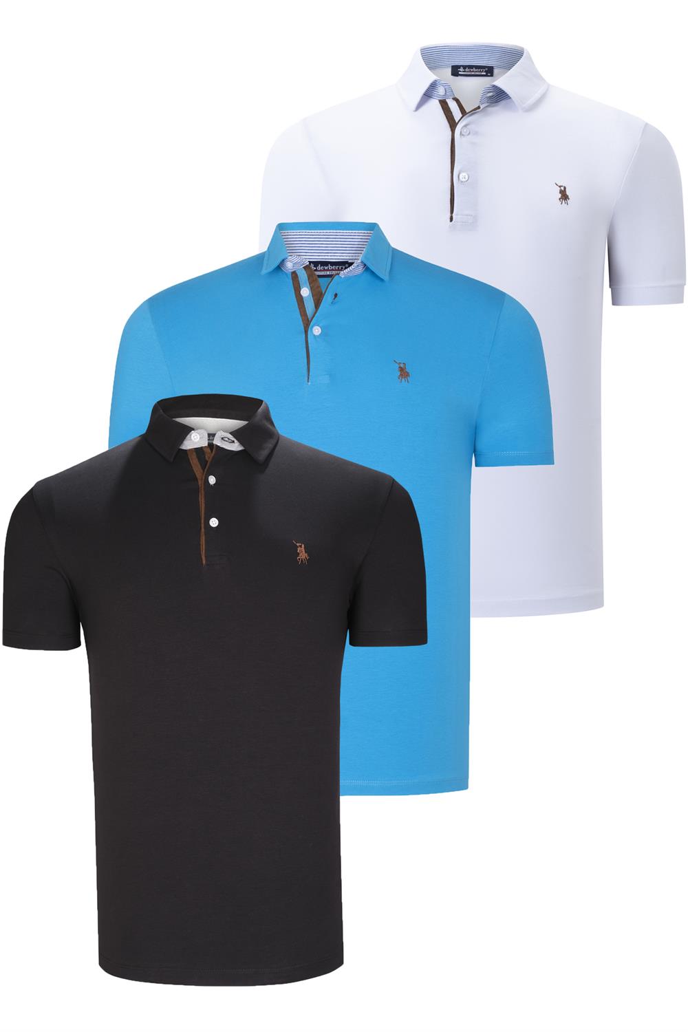 ÜÇLÜ SET T8582 DEWBERRY ERKEK T-SHIRT-SİYAH-BEYAZ-KOYU TURKUAZ