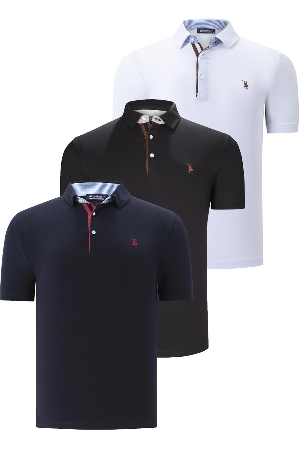 ÜÇLÜ SET T8582 DEWBERRY ERKEK T-SHIRT-SİYAH-BEYAZ-LACİVERT