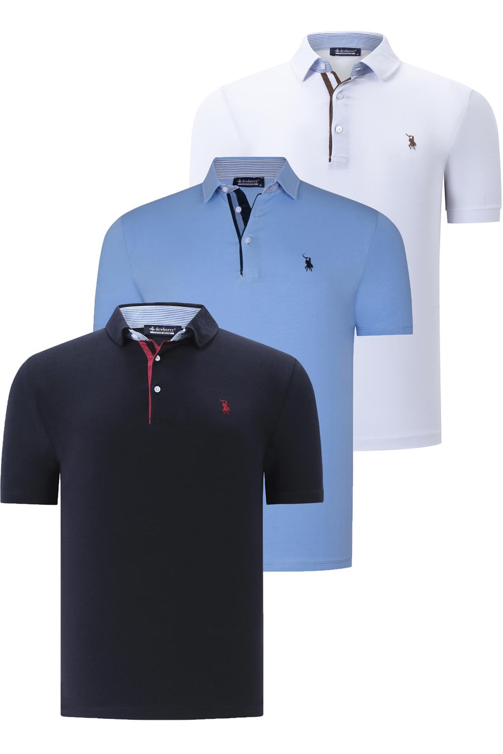ÜÇLÜ SET T8582 DEWBERRY ERKEK T-SHIRT-LACİVERT-BEYAZ-AÇIK MAVİ
