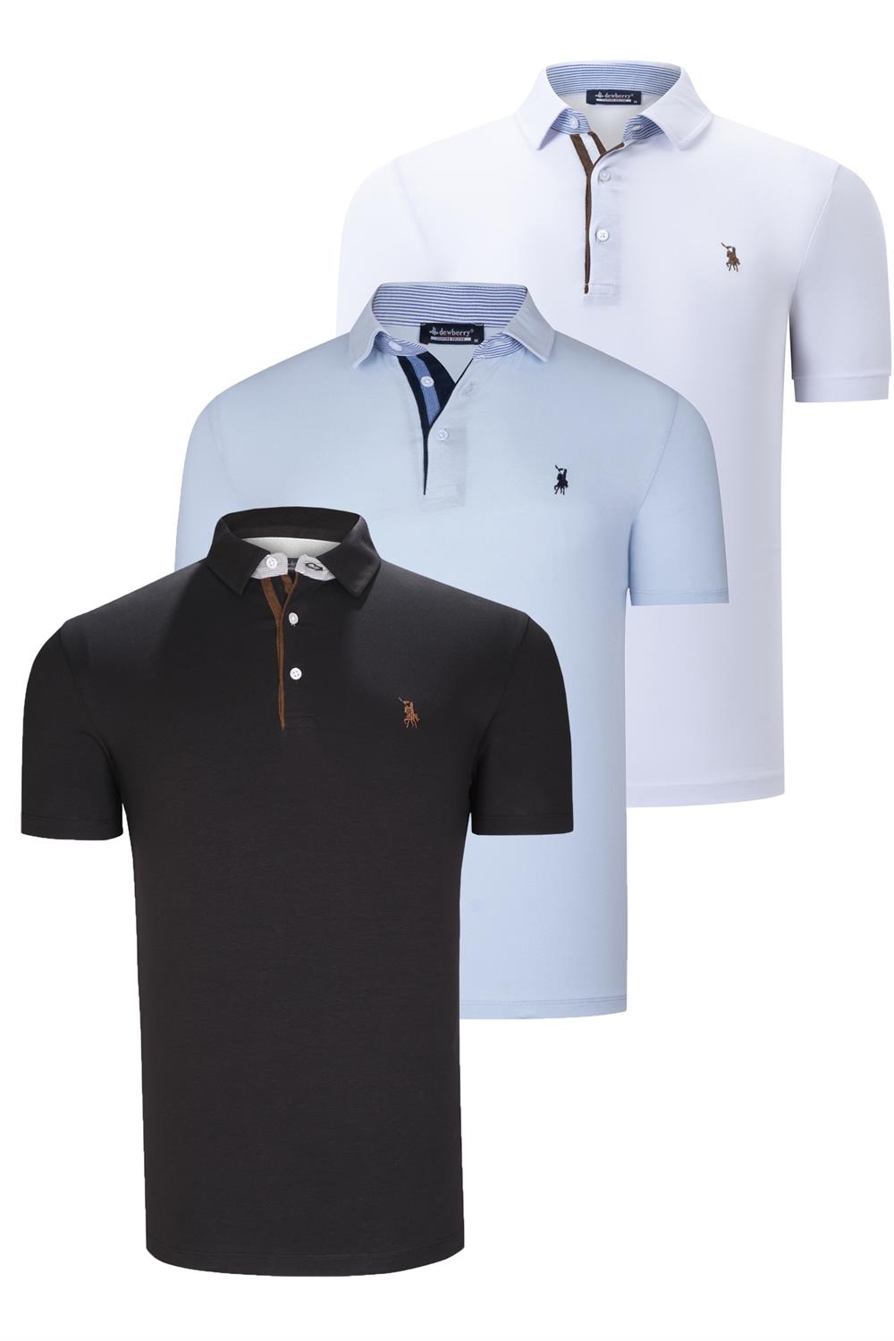 ÜÇLÜ SET T8582 DEWBERRY ERKEK T-SHIRT-SİYAH-BEYAZ-BEBE MAVİ