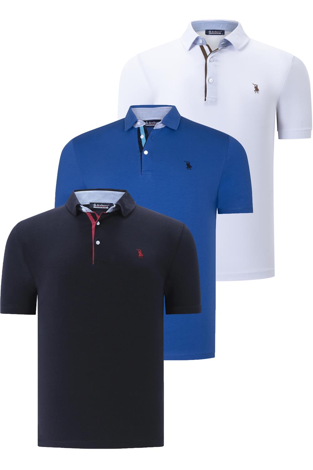 ÜÇLÜ SET T8582 DEWBERRY ERKEK T-SHIRT-LACİVERT-BEYAZ-SAKS