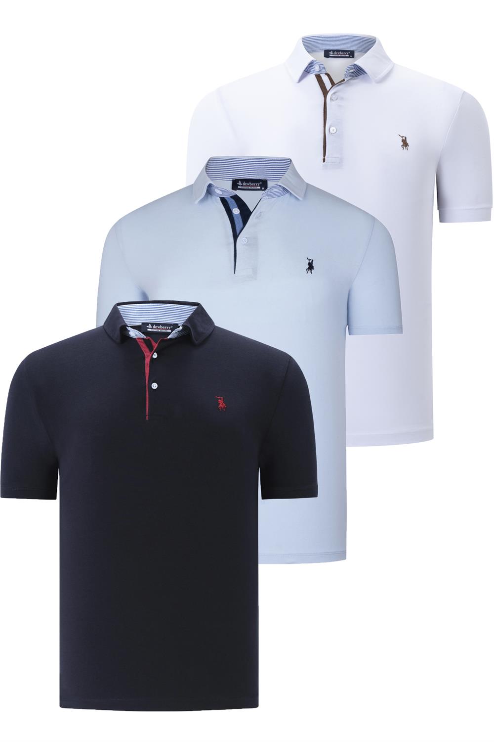ÜÇLÜ SET T8582 DEWBERRY ERKEK T-SHIRT-LACİVERT-BEYAZ-BEBE MAVİ