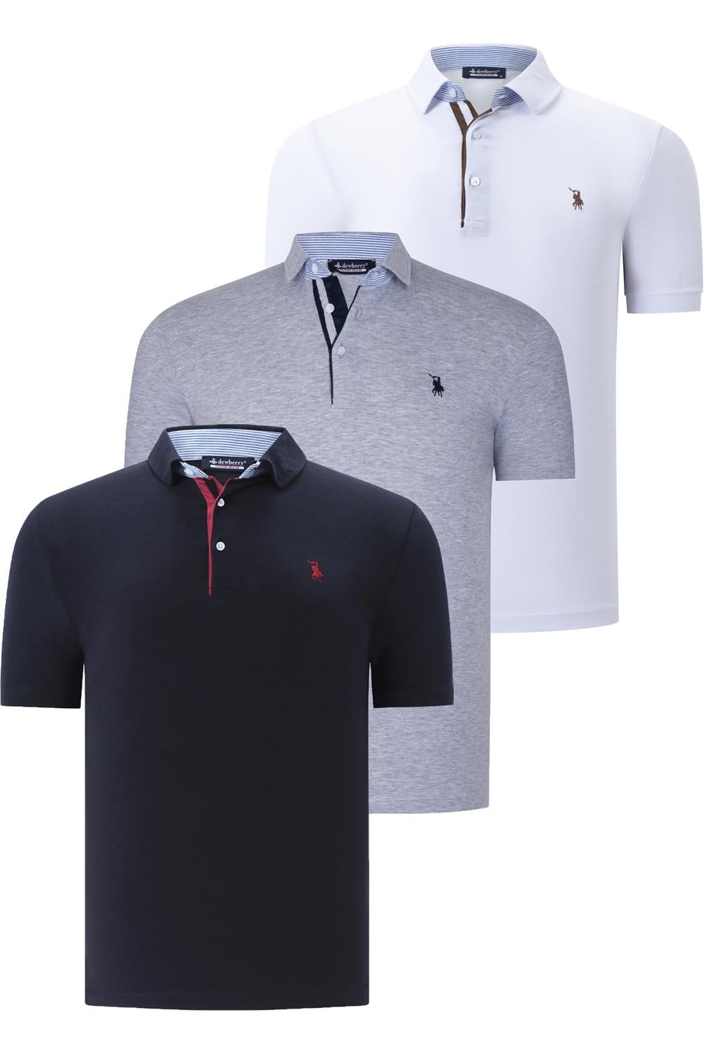 ÜÇLÜ SET T8582 DEWBERRY ERKEK T-SHIRT-LACİVERT-BEYAZ-GRİ