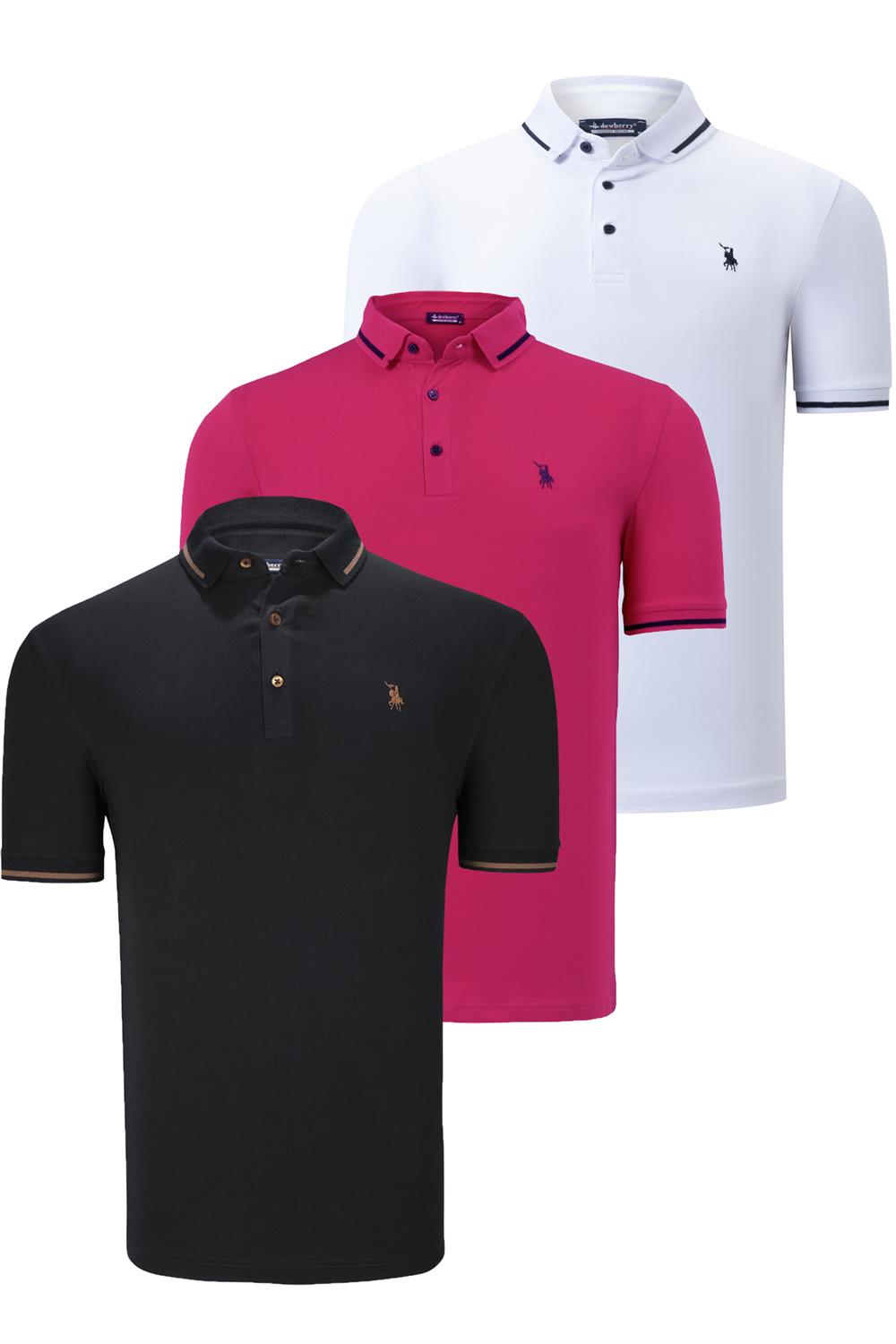 ÜÇLÜ SET T8586 DEWBERRY ERKEK T-SHIRT-SİYAH-BEYAZ-FUŞYA