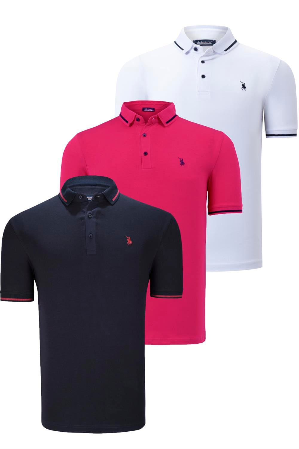 ÜÇLÜ SET T8586 DEWBERRY ERKEK T-SHIRT-LACİVERT-BEYAZ-FUŞYA