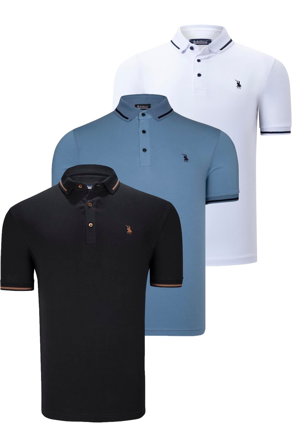 ÜÇLÜ SET T8586 DEWBERRY ERKEK T-SHIRT-SİYAH-BEYAZ-İNDİGO