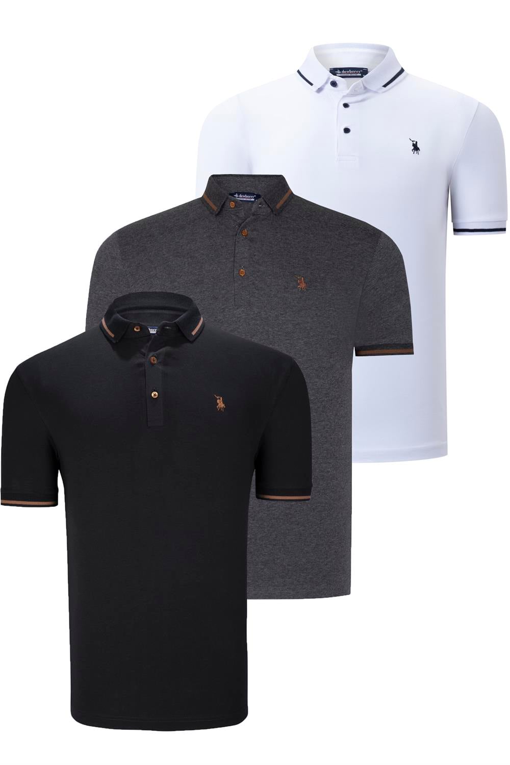 ÜÇLÜ SET T8586 DEWBERRY ERKEK T-SHIRT-SİYAH-BEYAZ-ANTRASİT