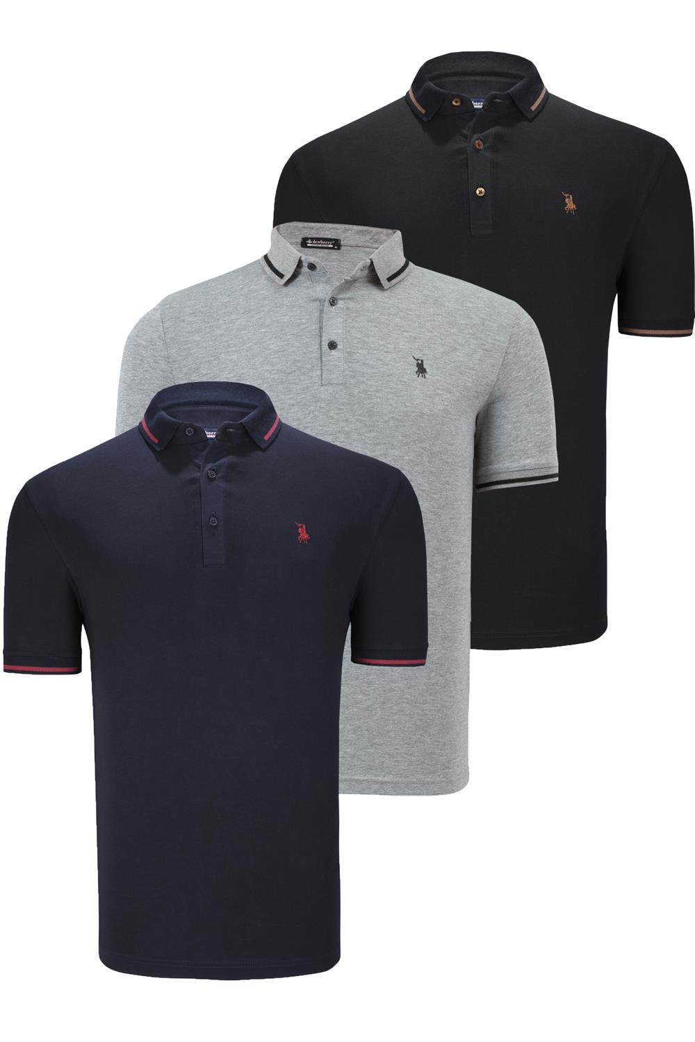 ÜÇLÜ SET T8586 DEWBERRY ERKEK T-SHIRT-SİYAH-LACİVERT-GRİ