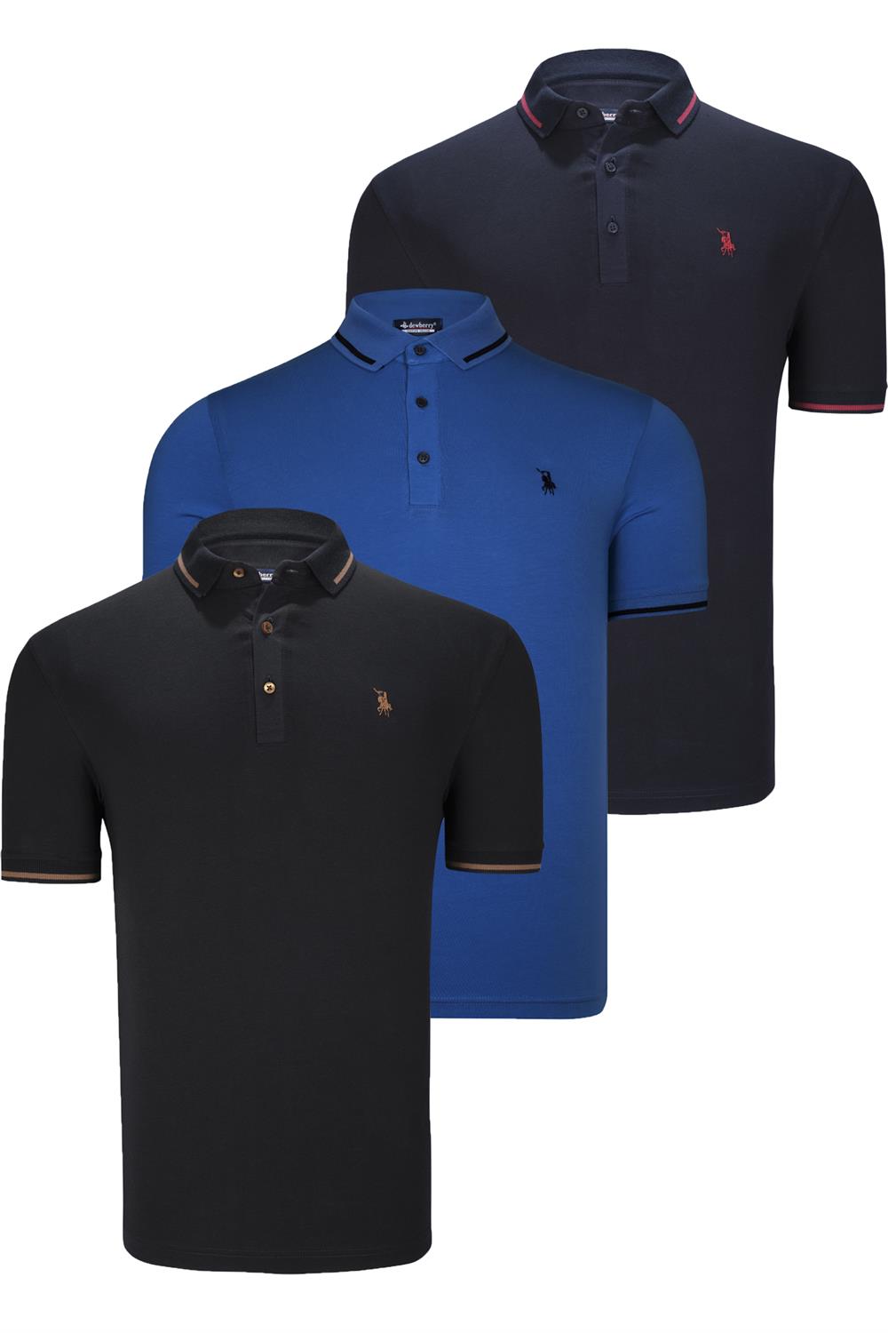 ÜÇLÜ SET T8586 DEWBERRY ERKEK T-SHIRT-SİYAH-LACİVERT-SAKS