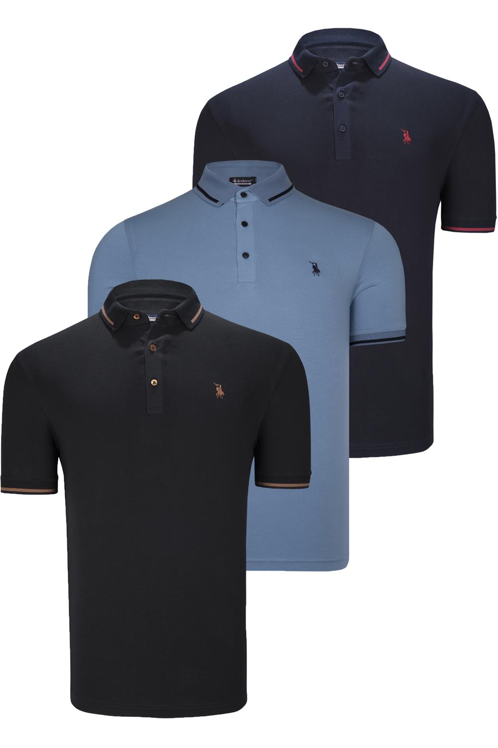 ÜÇLÜ SET T8586 DEWBERRY ERKEK T-SHIRT-SİYAH-LACİVERT-İNDİGO