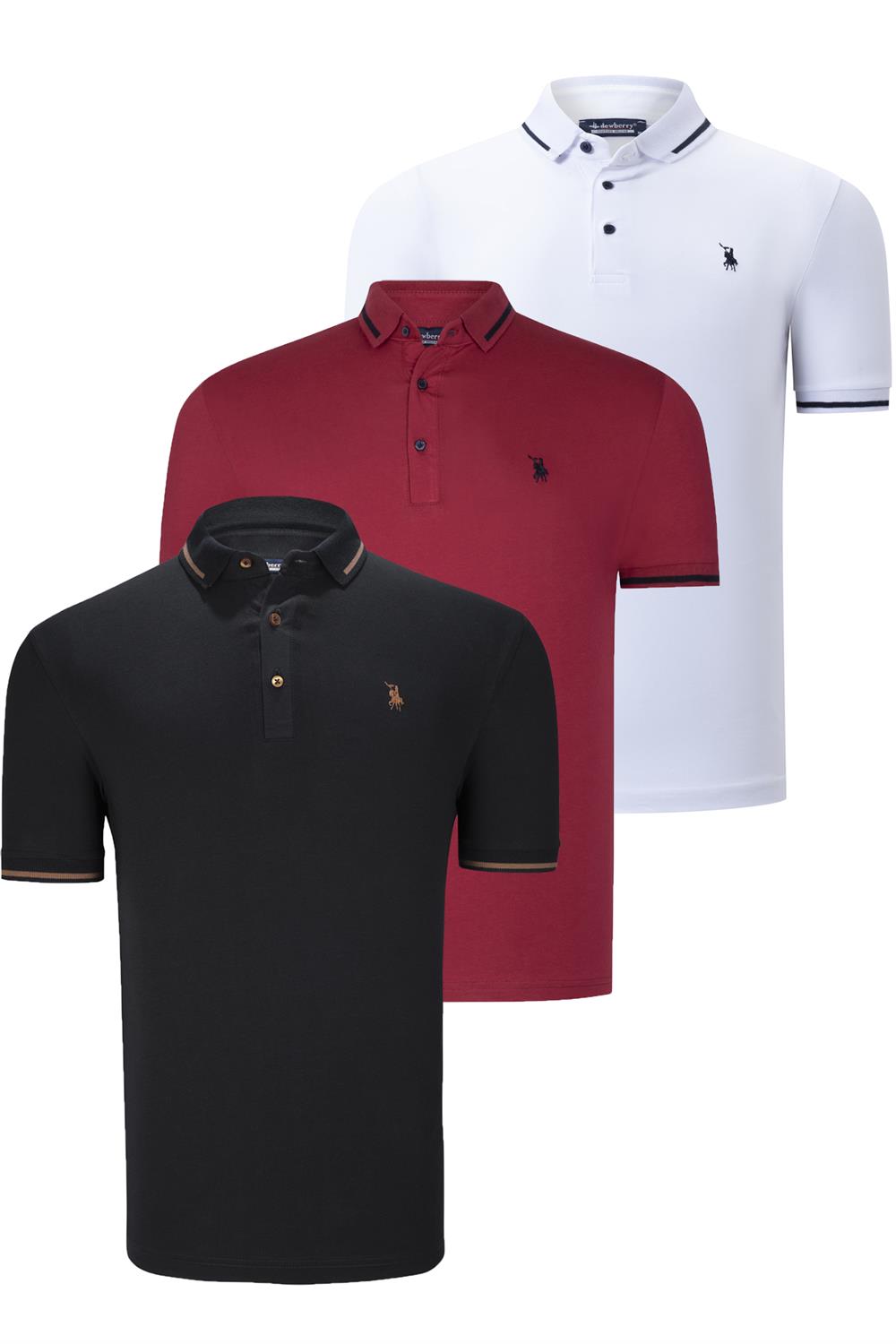 ÜÇLÜ SET T8586 DEWBERRY ERKEK T-SHIRT-SİYAH-BEYAZ-BORDO