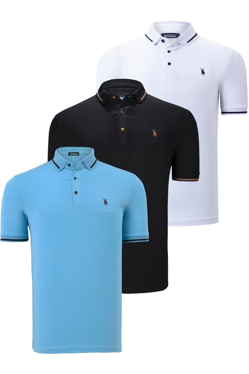 ÜÇLÜ SET T8586 DEWBERRY ERKEK T-SHIRT-SİYAH-BEYAZ-AÇIK MAVİ