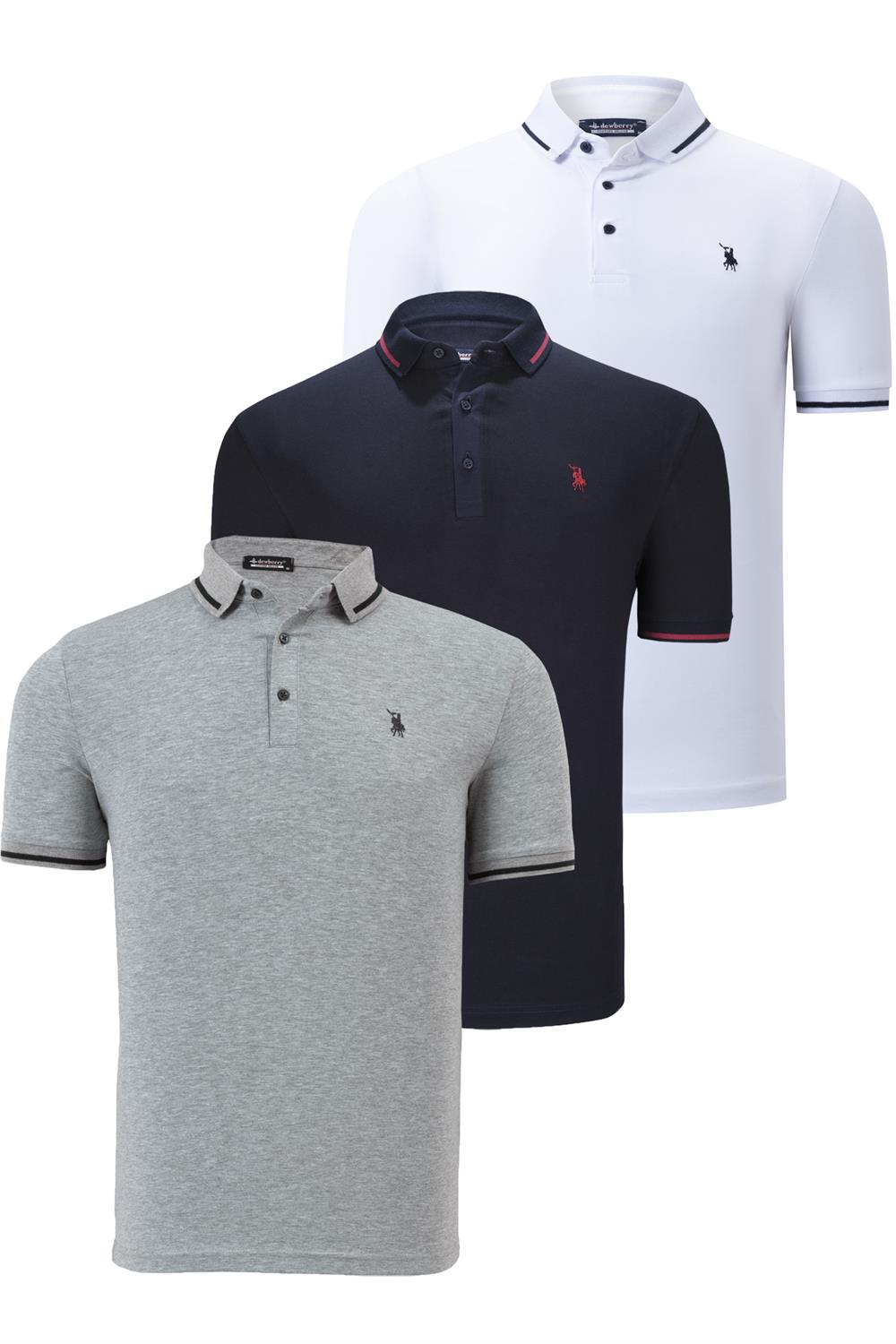 ÜÇLÜ SET T8586 DEWBERRY ERKEK T-SHIRT-LACİVERT-BEYAZ-GRİ