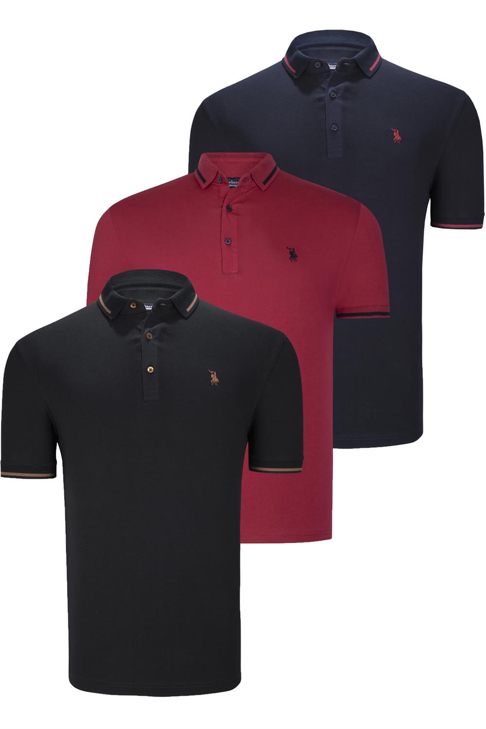ÜÇLÜ SET T8586 DEWBERRY ERKEK T-SHIRT-SİYAH-LACİVERT-BORDO