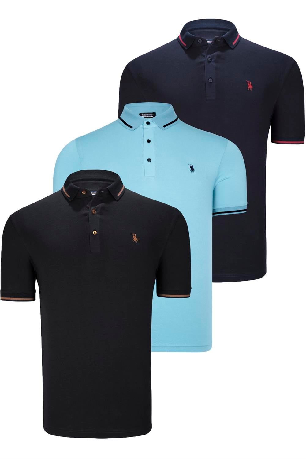 ÜÇLÜ SET T8586 DEWBERRY ERKEK T-SHIRT-SİYAH-LACİVERT-CAMGÖBEĞİ