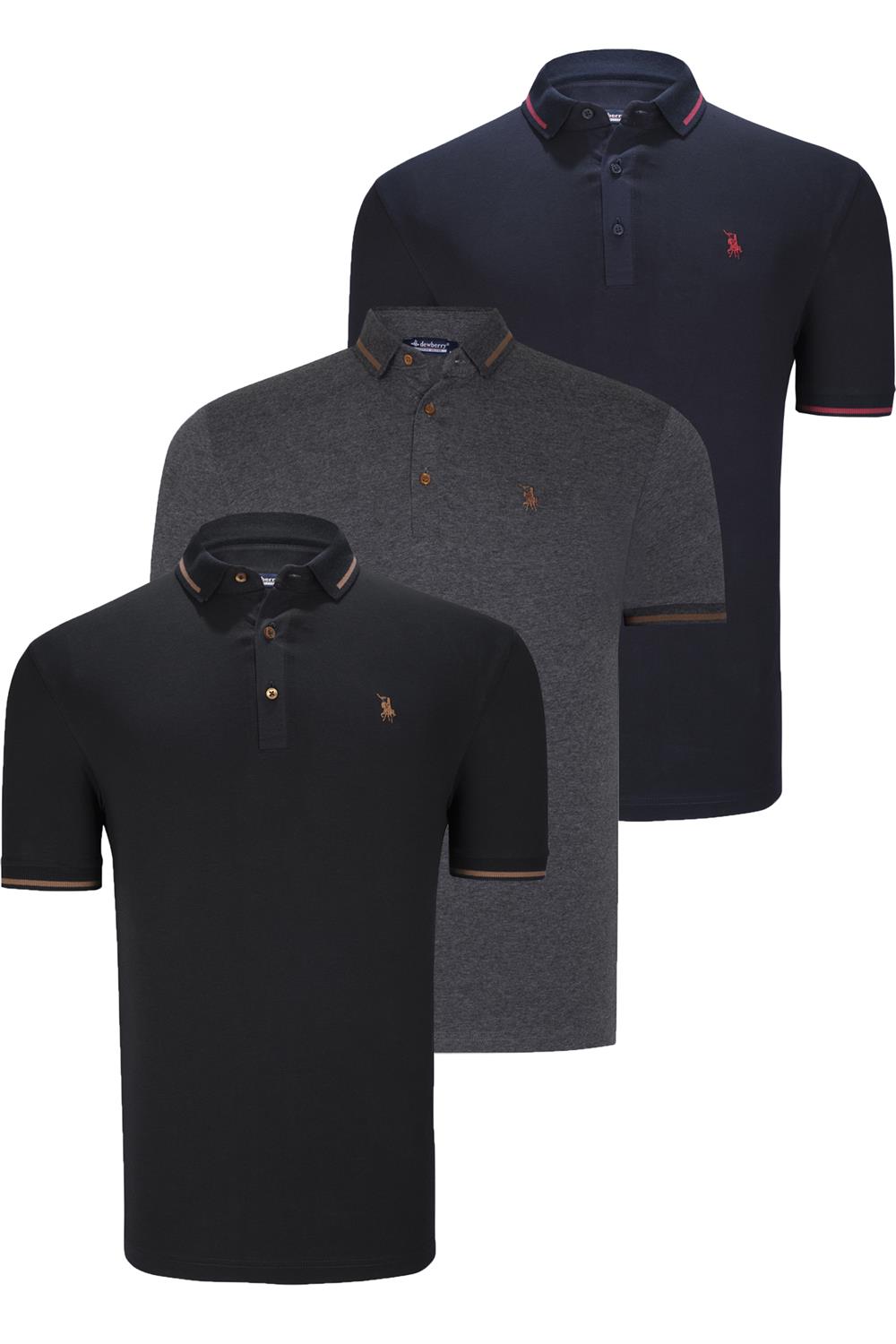 ÜÇLÜ SET T8586 DEWBERRY ERKEK T-SHIRT-SİYAH-LACİVERT-ANTRASİT